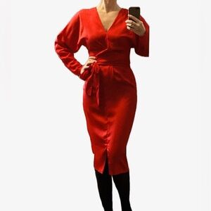 Womens red satin wrap dress